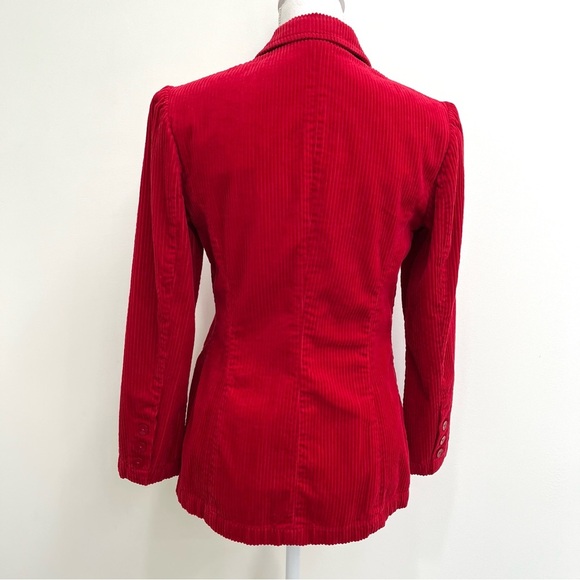 Vintage Newport News red wide tooth corduroy blazer jacket shoulder pads Size 4 - Picture 3 of 13